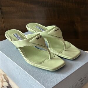 Prada Sandals Thong Kitten Heel 36.5 Acqua Monolith